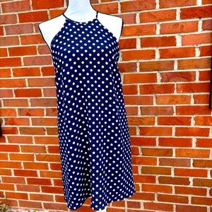 Blue Rain Haltar Spaghetti Strap  Blue & White Polka Dot Dress Womens Medium